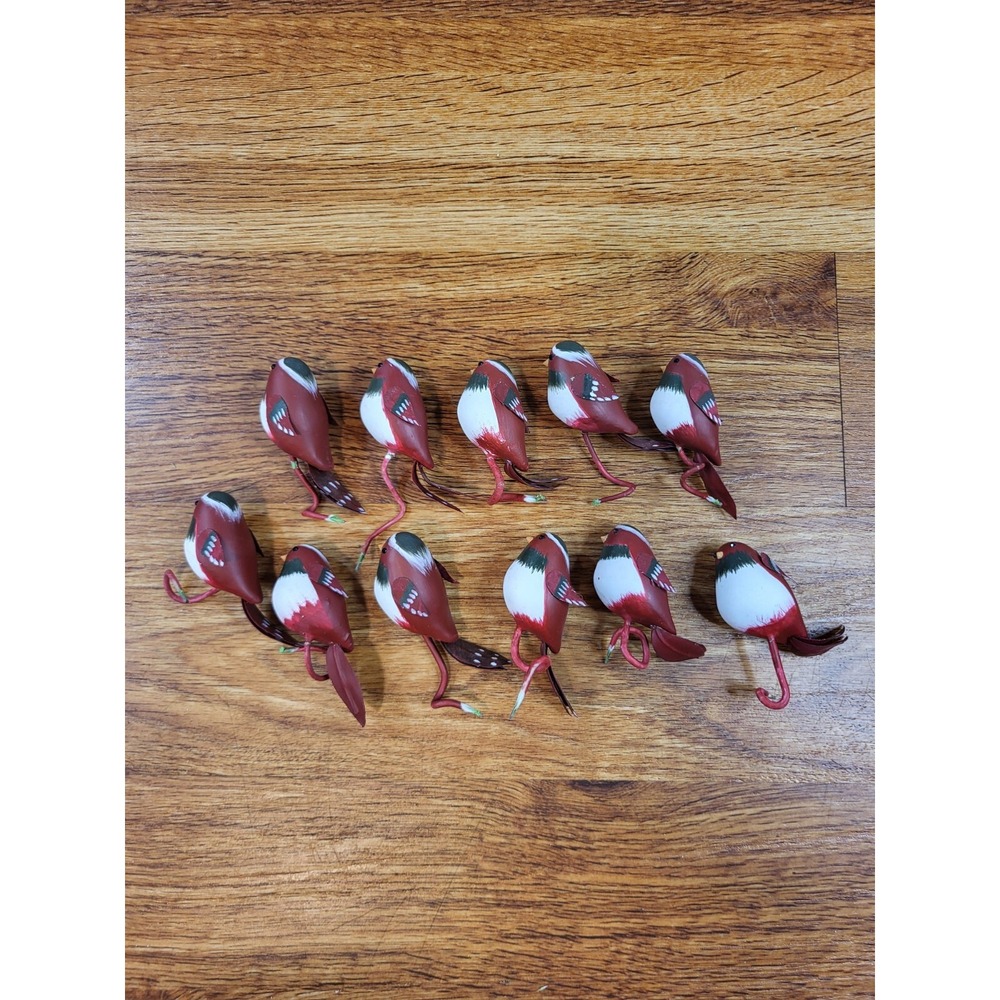 Zebra Finch? Red Bird Lot Of 11 Painted Bird Arts & Crafts